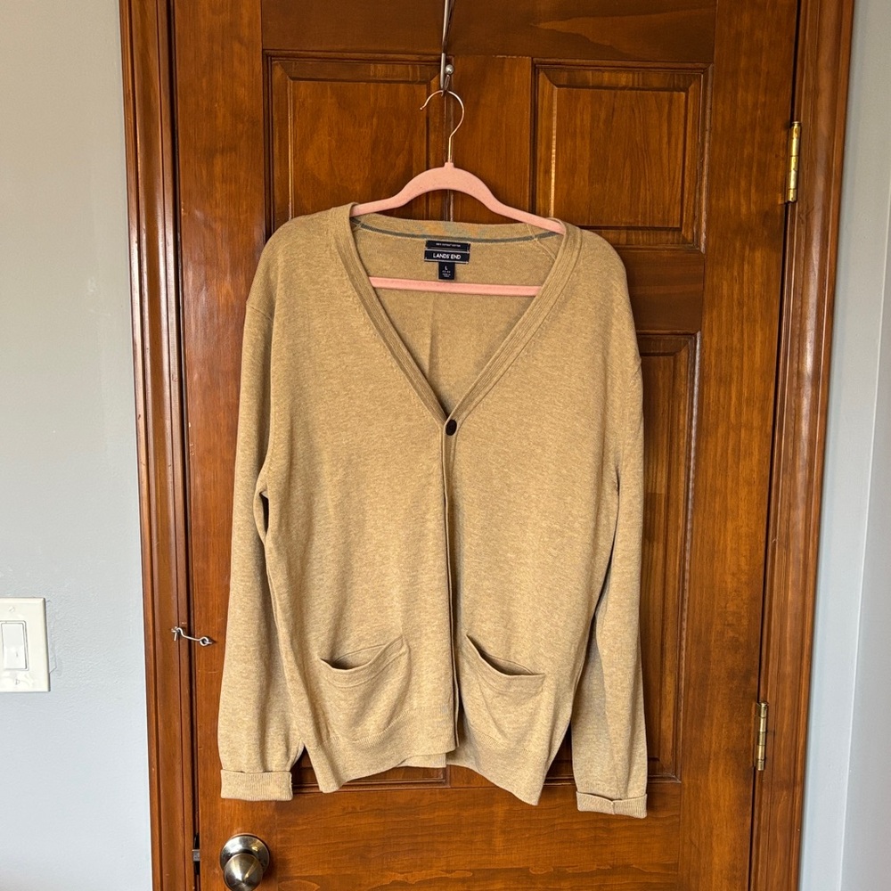 Lands' End Women's Camel Cardigan Sweater Size Large
